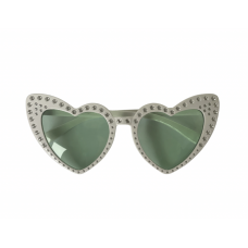 Sunglasses Heart - Rhinestone White with Green Lens
